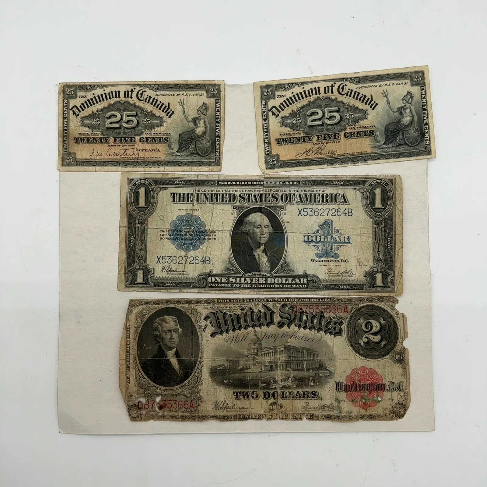 1900 Canada 25 Cent & Early U.S. Banknote Lot