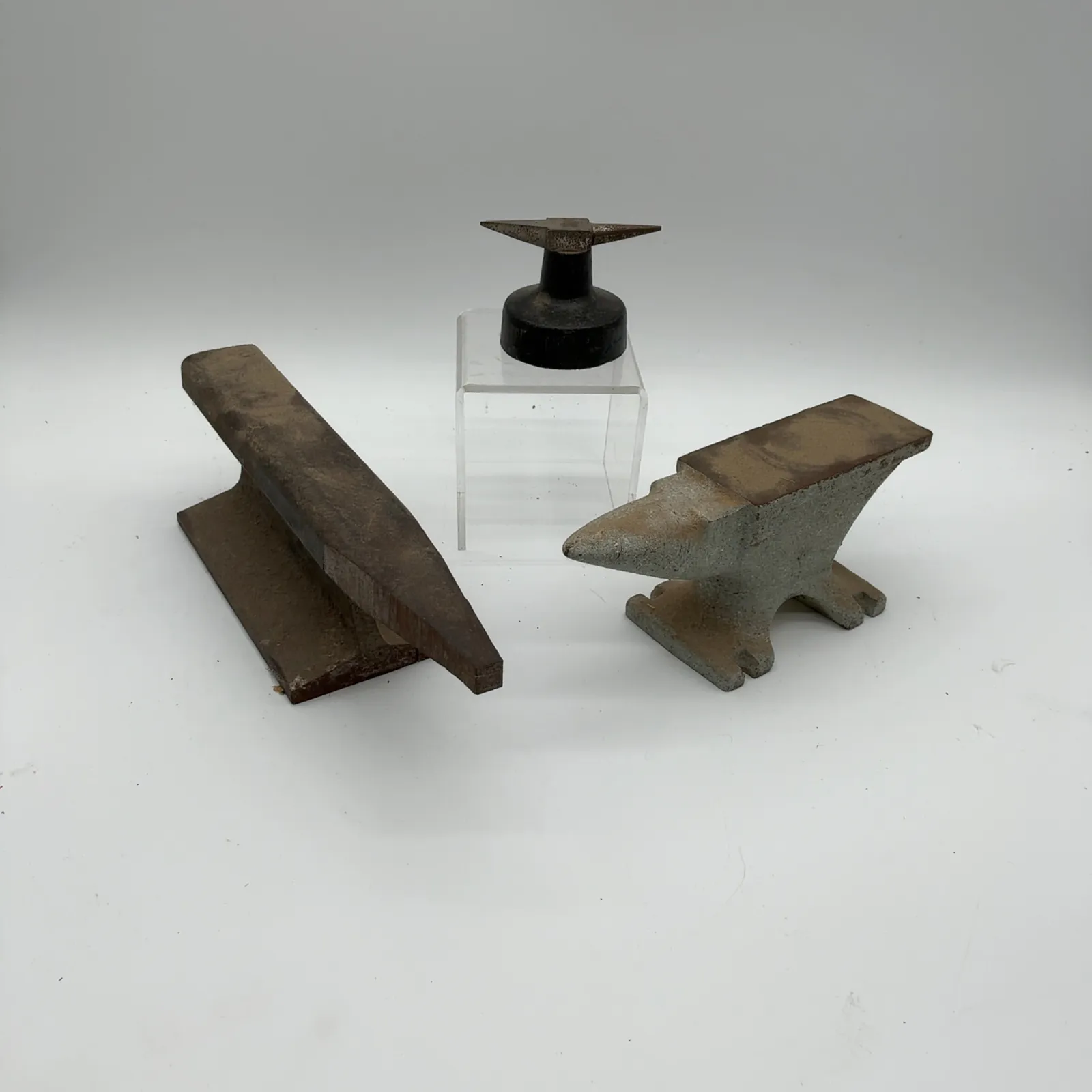 Lot of 3 Miniature Metal Anvils and Rail Anvil