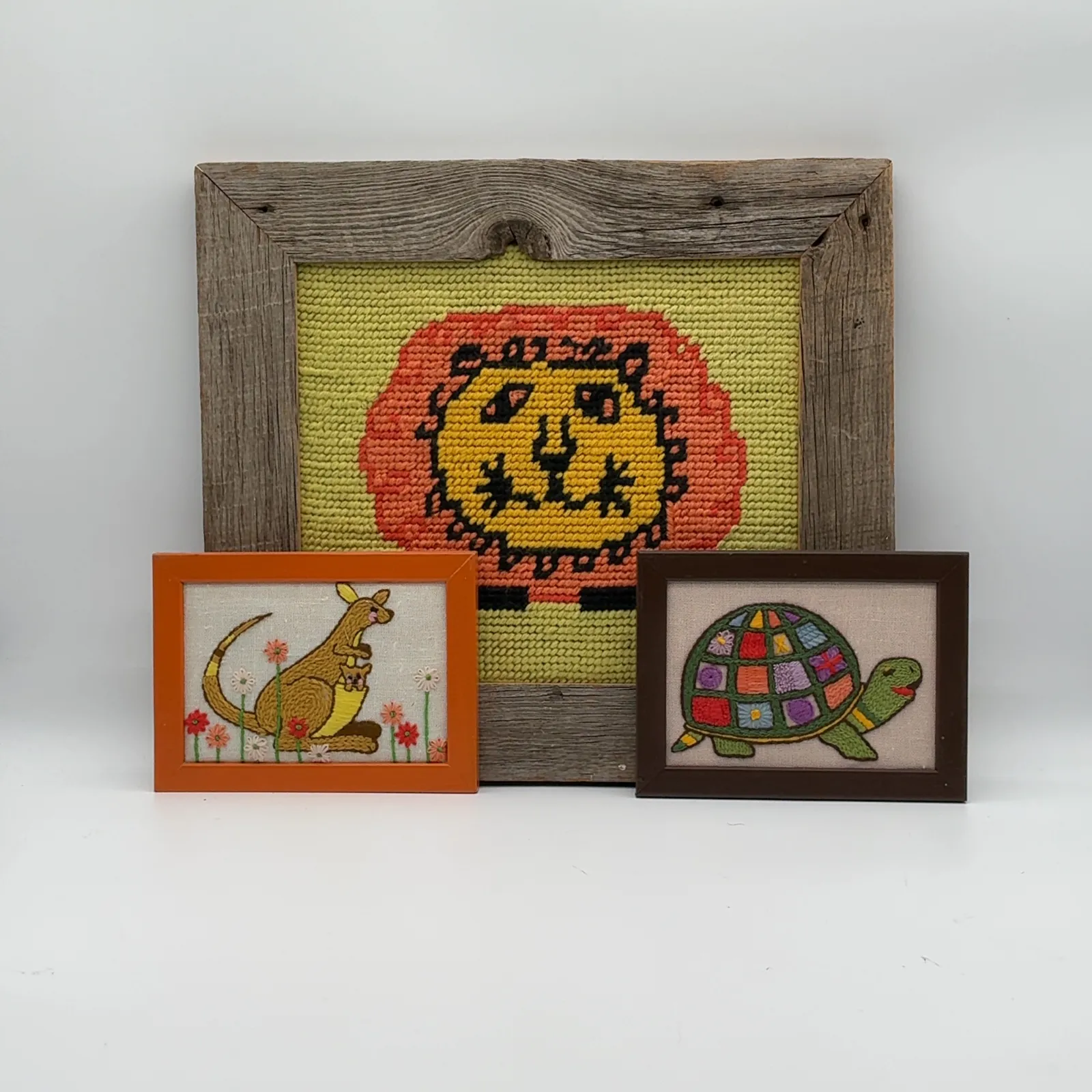 Set of 3 Framed Needlework Animal Wall Hangings