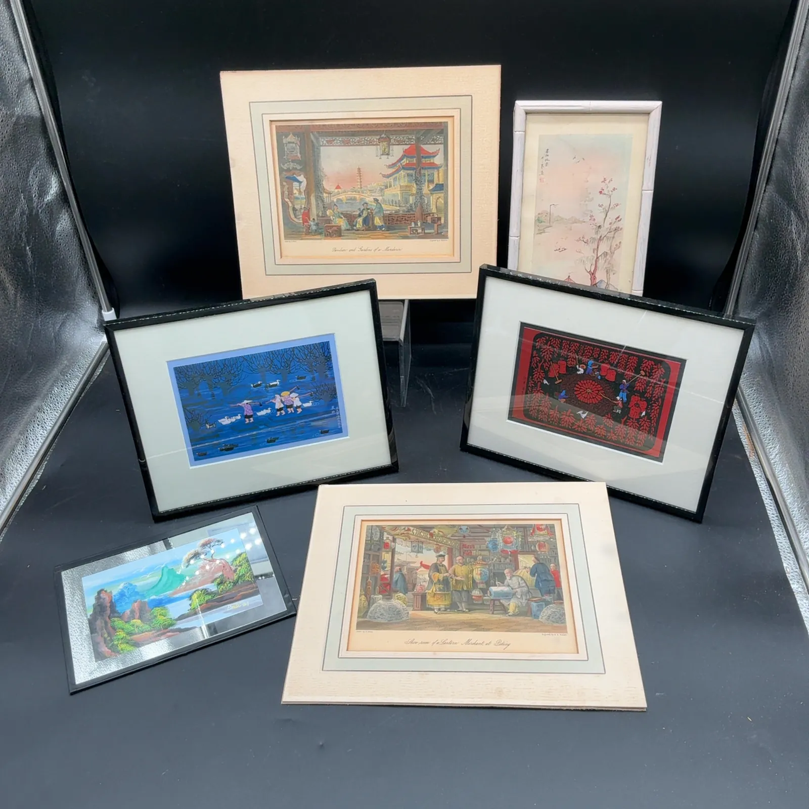 Six Framed Chinese Folk Art and Scenic Prints