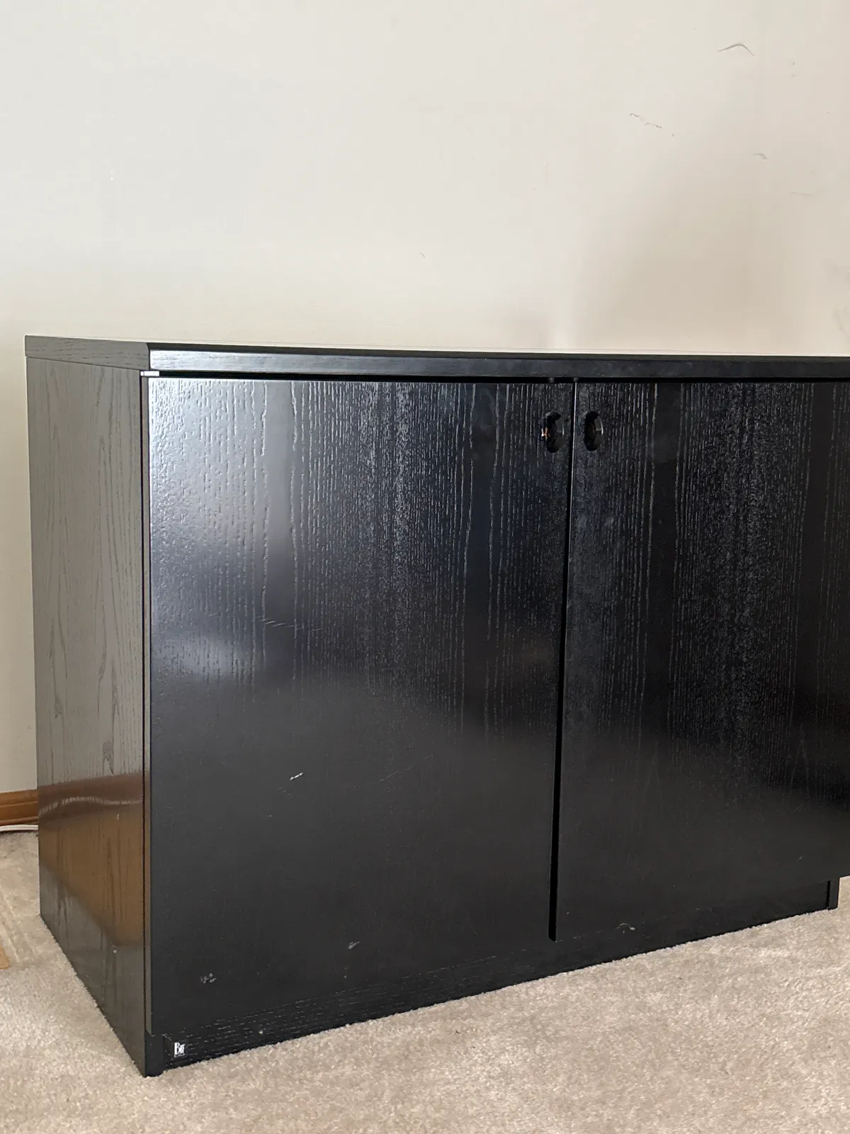 Black Two-Door Woodgrain Media Cabinet