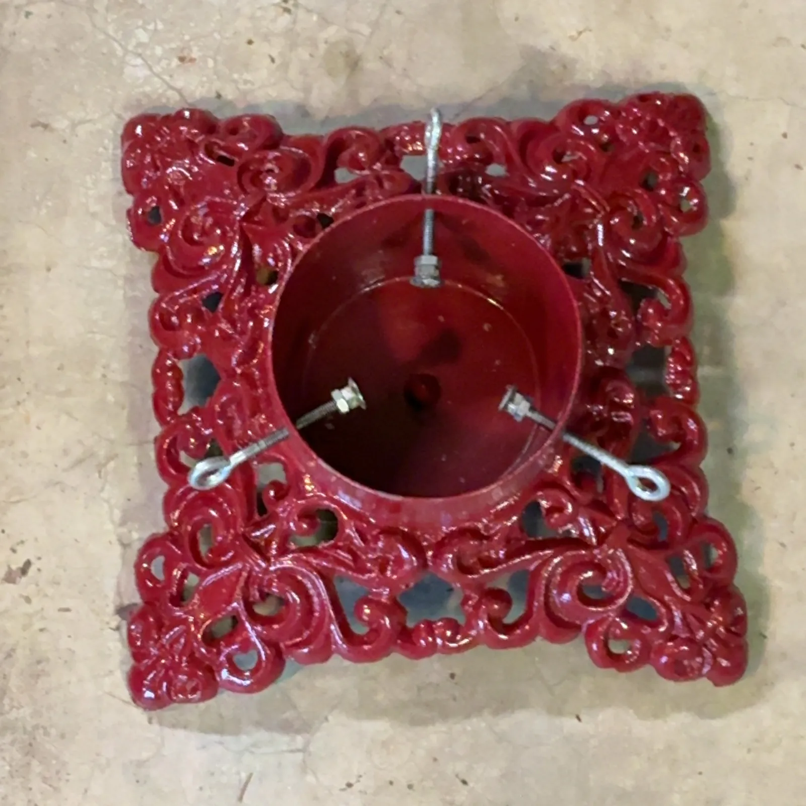 Red Cast Iron Ornate Christmas Tree Stand