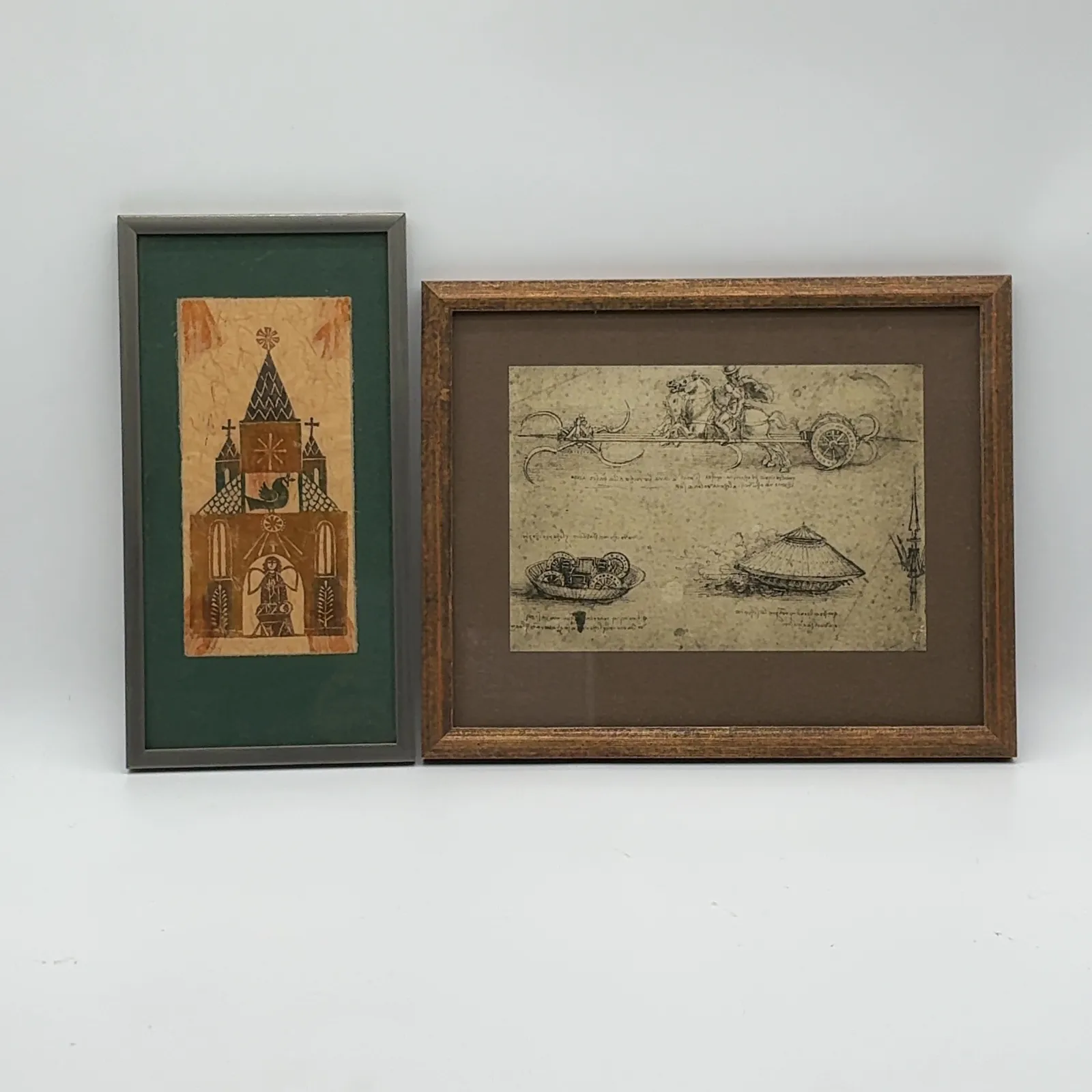 Two Framed Illustrated Art Prints Mechanical Religious