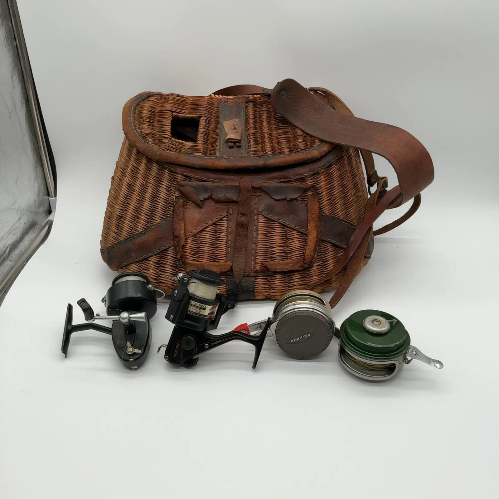 Vintage Fishing Reels Wicker Creel Mitchell Perrine