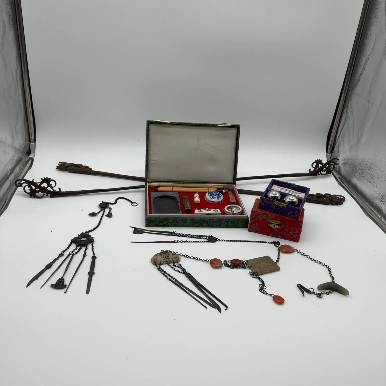 Chinese Calligraphy Set, Chatelaines and Scholar Objects