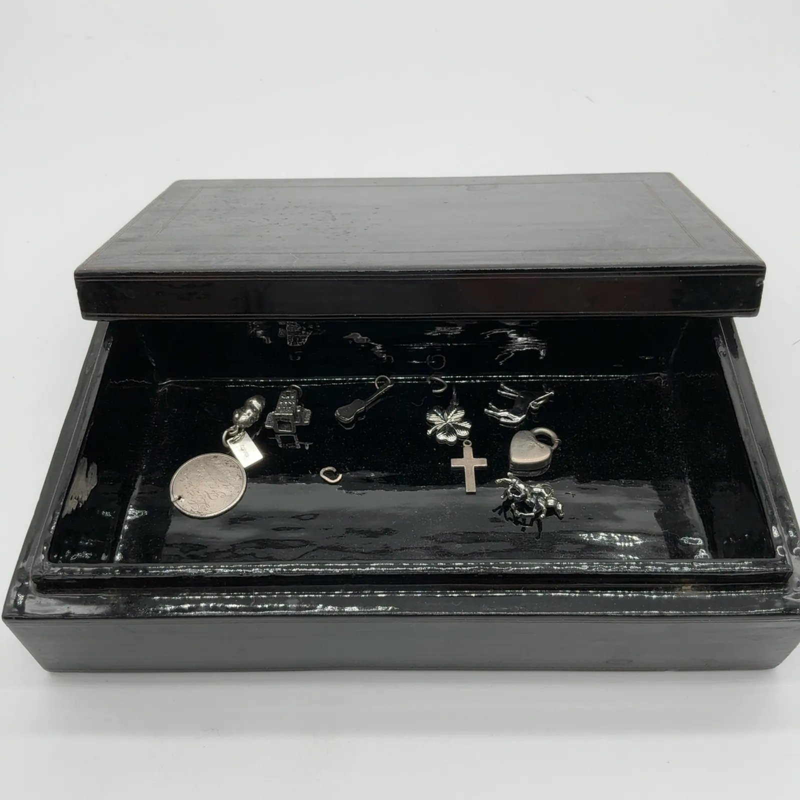 Marked Sterling Silver Charms 20g with Laquer Box