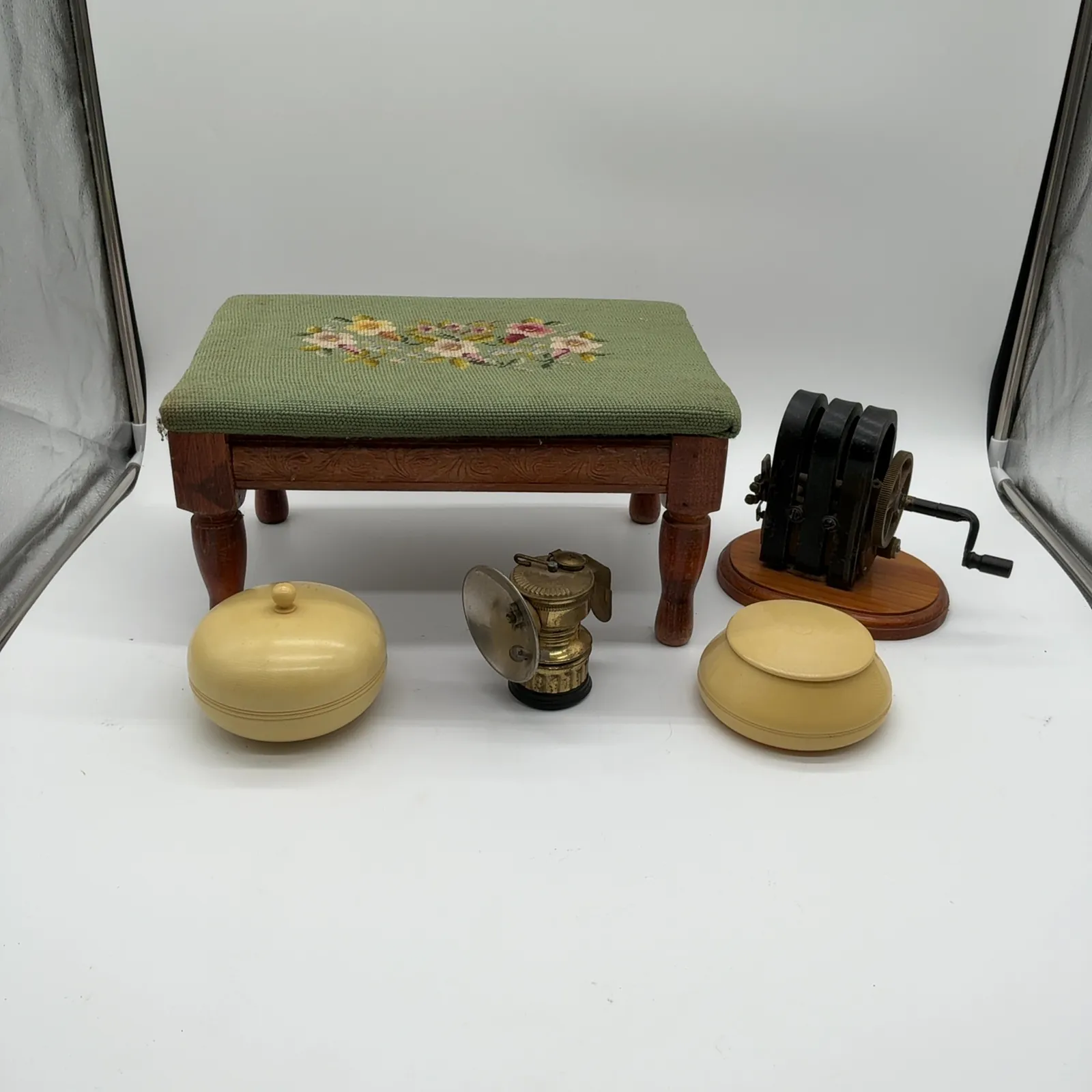 Antique Crank Doorbell Brass Light French Ivory Lot