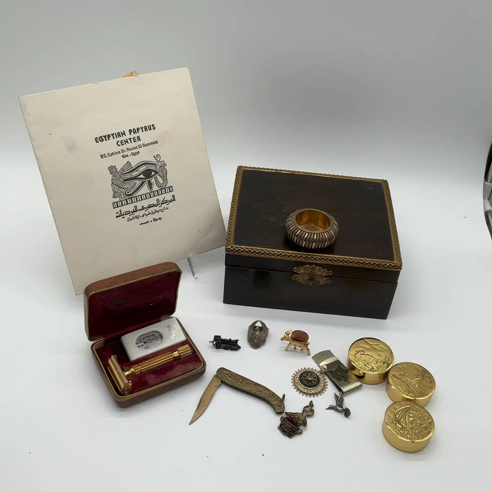 Vintage Curio Lot with Razor, Knife & Trinket Boxes