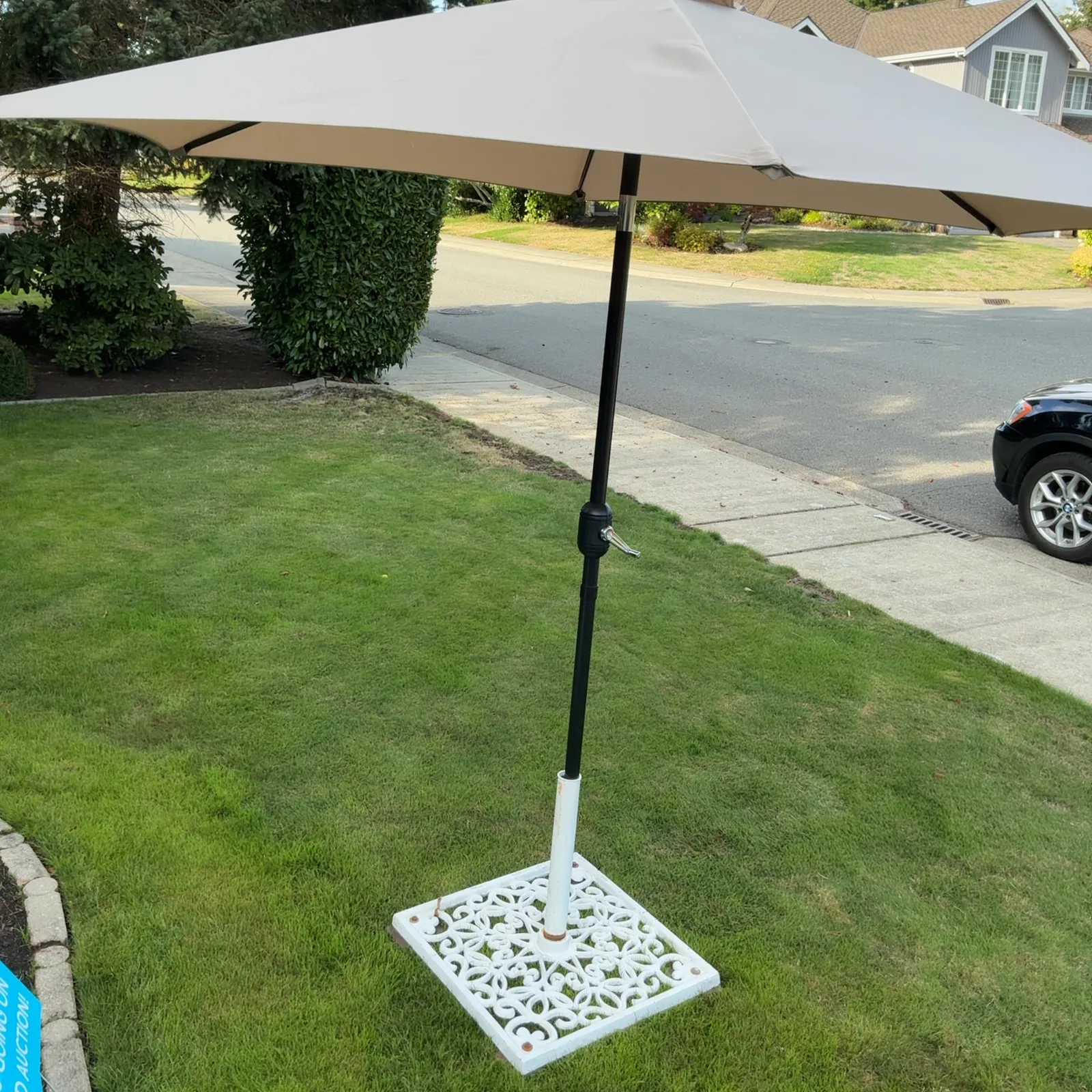 Beige Crank Patio Umbrella With Decorative Stand