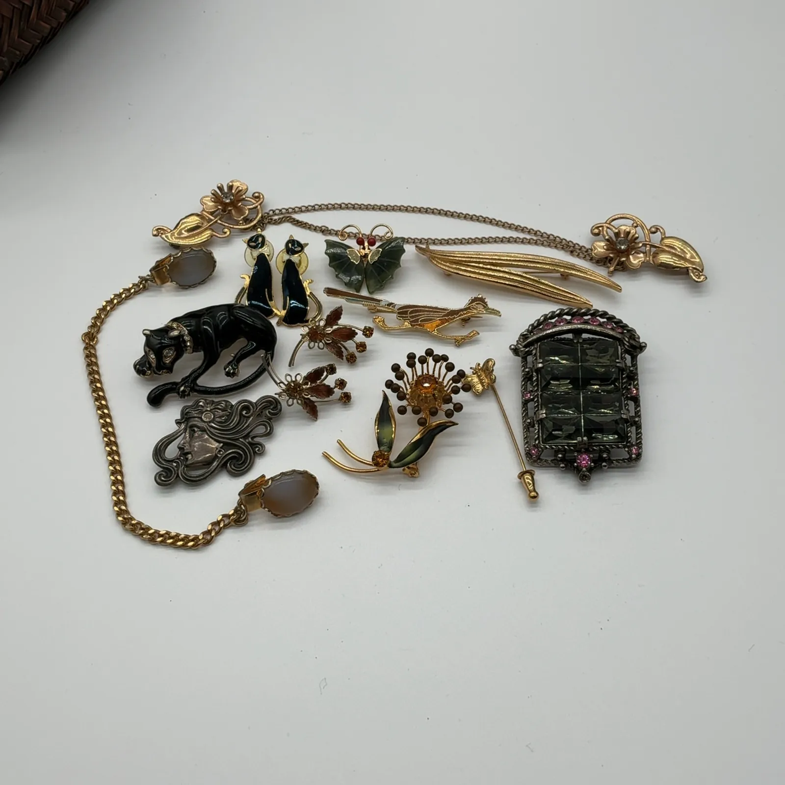 Vintage Figural Brooches Cat Panther Butterfly Jewelry