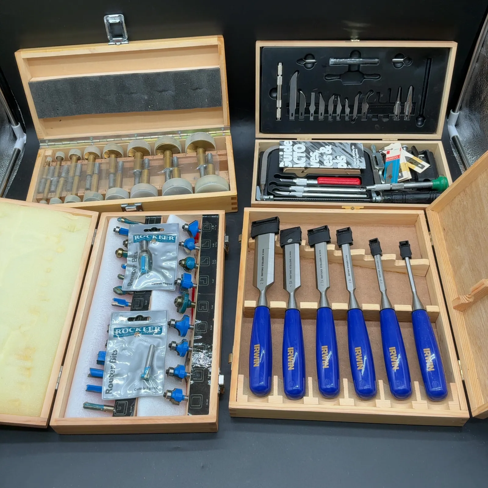 Irwin Chisels Rockler Router Bits Woodworking Tool Lot