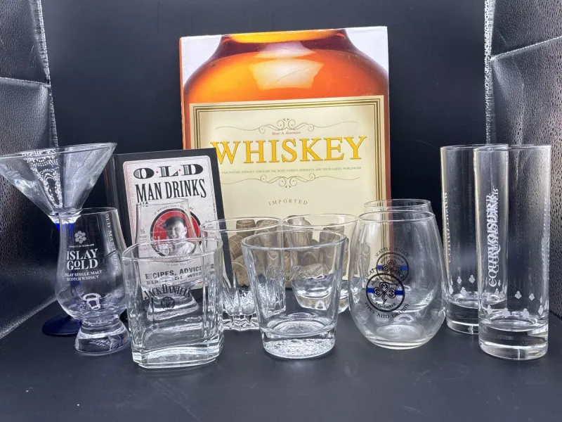 Whiskey Lover’s Lot – Glassware, Cocktail Book & Barware Mix - Sequim Estate Auction – A Life of Adventure & Humor | Ocean Bid Auction