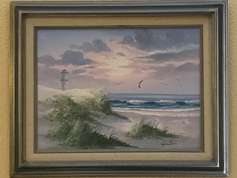 Framed Coastal Beach Print Lighthouse Ocean Scene 20.5x17 - Sequim Estate Auction – A Life of Adventure & Humor | Ocean Bid Auction