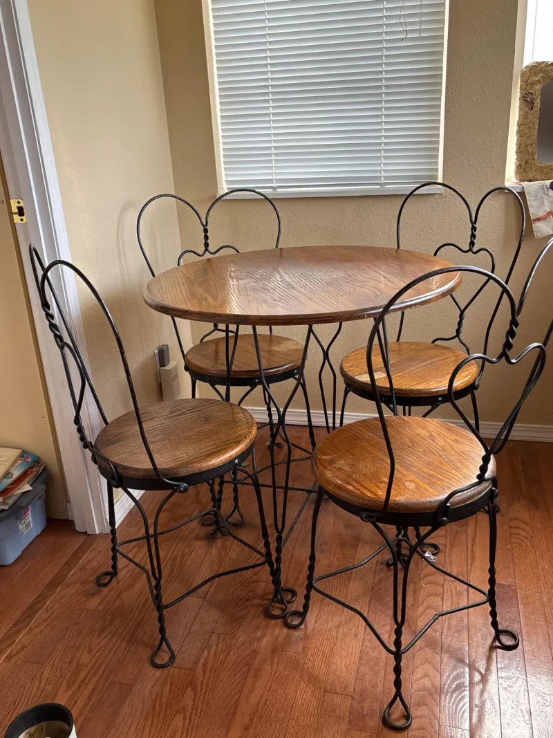 Round Wood & Iron Bistro Table Set w/ 4 Chairs Café Style - Sequim Estate Auction – A Life of Adventure & Humor | Ocean Bid Auction
