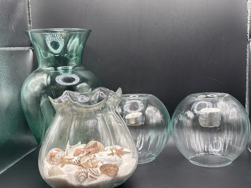 Coastal Glass Decor Lot Vase Candle Holders Seashell Bowl - Sequim Estate Auction – A Life of Adventure & Humor | Ocean Bid Auction