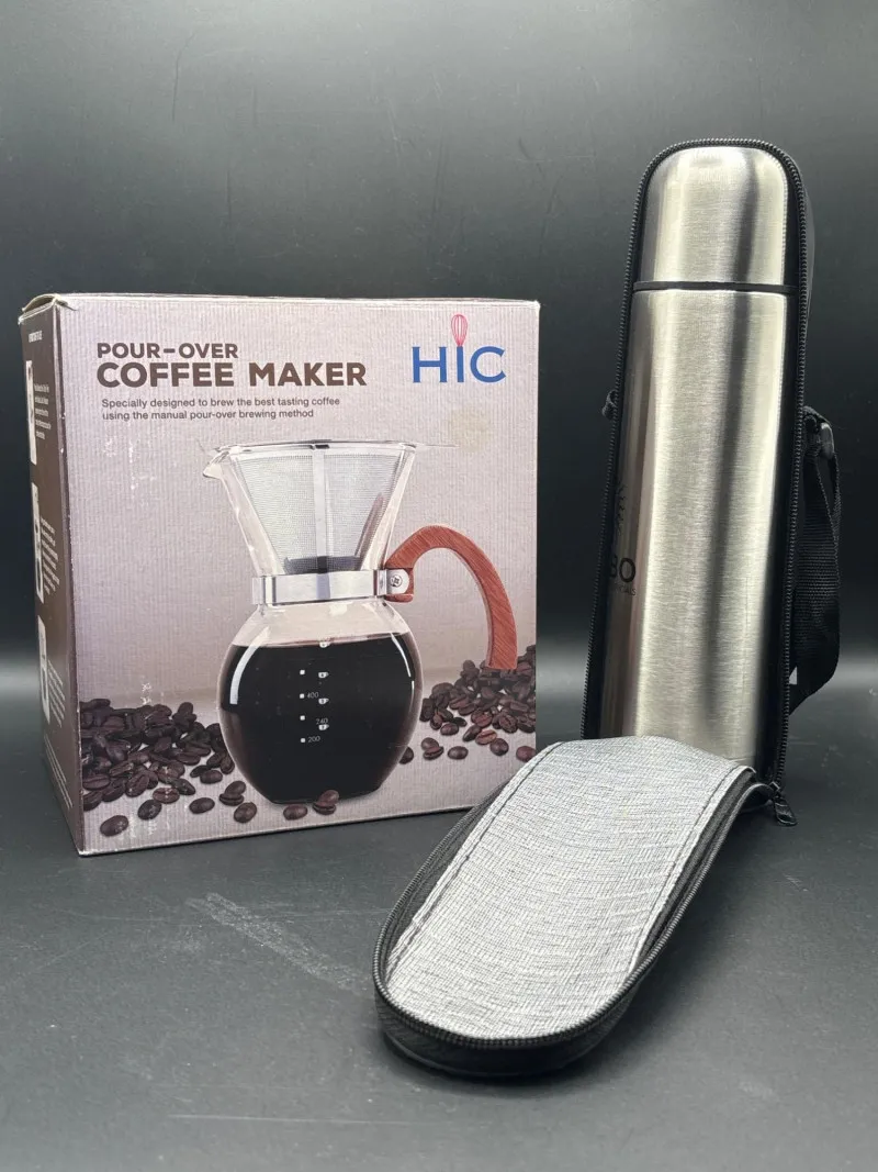Pour Over Coffee Maker + Stainless Thermos Travel Set - Sequim Estate Auction – A Life of Adventure & Humor | Ocean Bid Auction