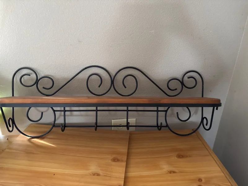 Wrought Iron Wall Shelf w Wood Shelf Decorative Scroll Rack - Sequim Estate Auction – A Life of Adventure & Humor | Ocean Bid Auction