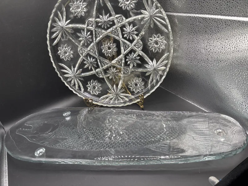 Vintage Salmon Serving Platter & Cut Glass Plate Set - Sequim Estate Auction – A Life of Adventure & Humor | Ocean Bid Auction