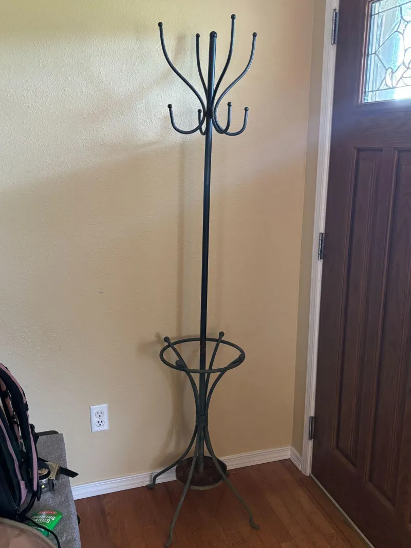 Tall Metal Coat Rack Stand w/ Umbrella Holder – 69" - Sequim Estate Auction – A Life of Adventure & Humor | Ocean Bid Auction