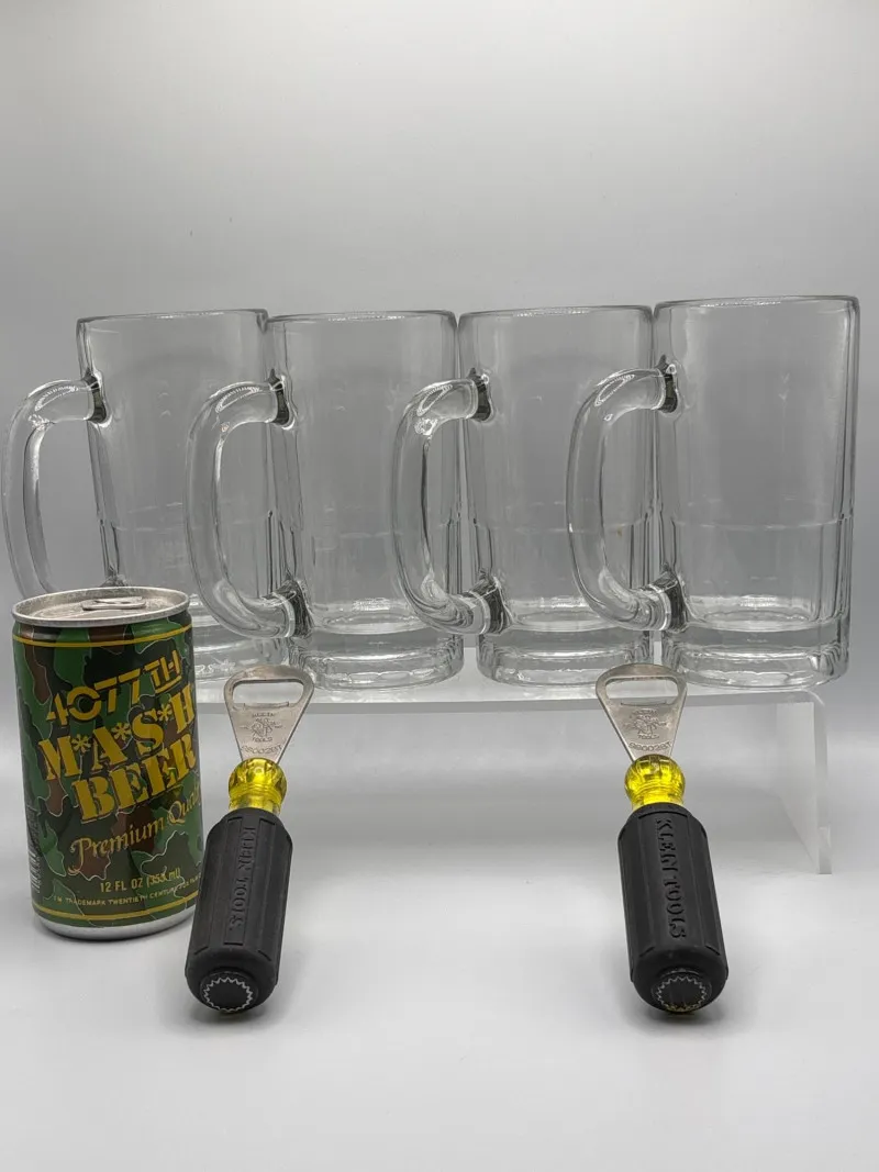Beer Night Ready – Glass Mug Set w/ Bottle Openers - Sequim Estate Auction – A Life of Adventure & Humor | Ocean Bid Auction