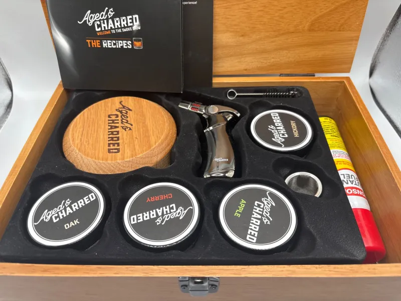 Aged & Charred Cocktail Smoker Kit Wood Box Torch Wood Chips - Sequim Estate Auction – A Life of Adventure & Humor | Ocean Bid Auction