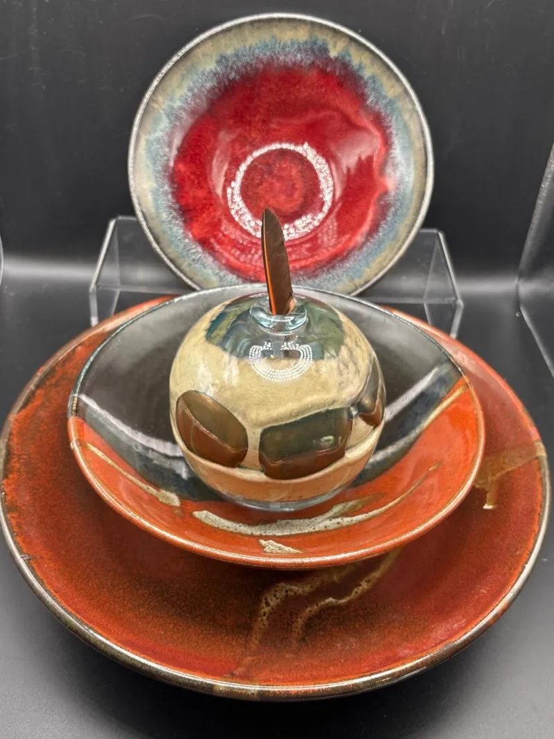 3pc Artisan Pottery Bowl Set & Hand-Blown Glass Orb - Designer Decor and Other Treasures | Ocean Bid Auction
