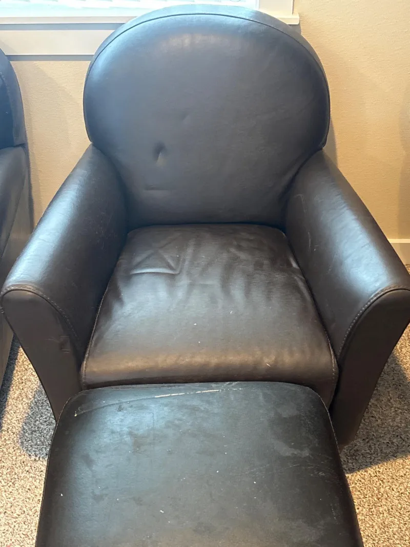 Matching Faux Leather Club Chair & Ottoman Set - Designer Decor and Other Treasures | Ocean Bid Auction