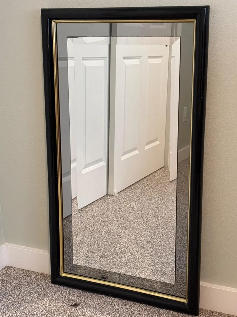 Large Black & Gold Framed Beveled Wall Mirror - 44" x 26" - Designer Decor and Other Treasures | Ocean Bid Auction