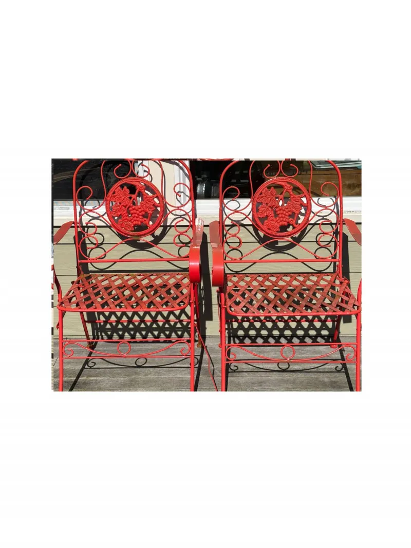Vintage Red Metal Garden Chairs – Ornate Grapevine Design (Set of 2) - Designer Decor and Other Treasures | Ocean Bid Auction