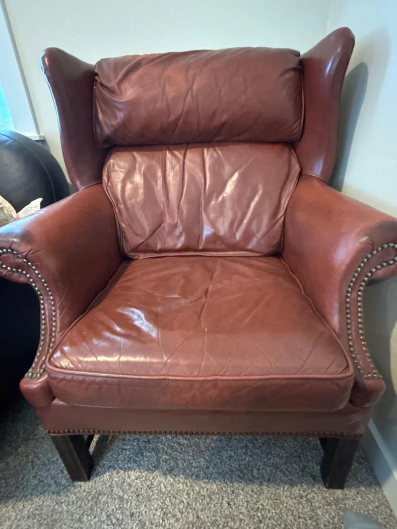 Brown Faux Leather Club Chair - Large Profile - Designer Decor and Other Treasures | Ocean Bid Auction