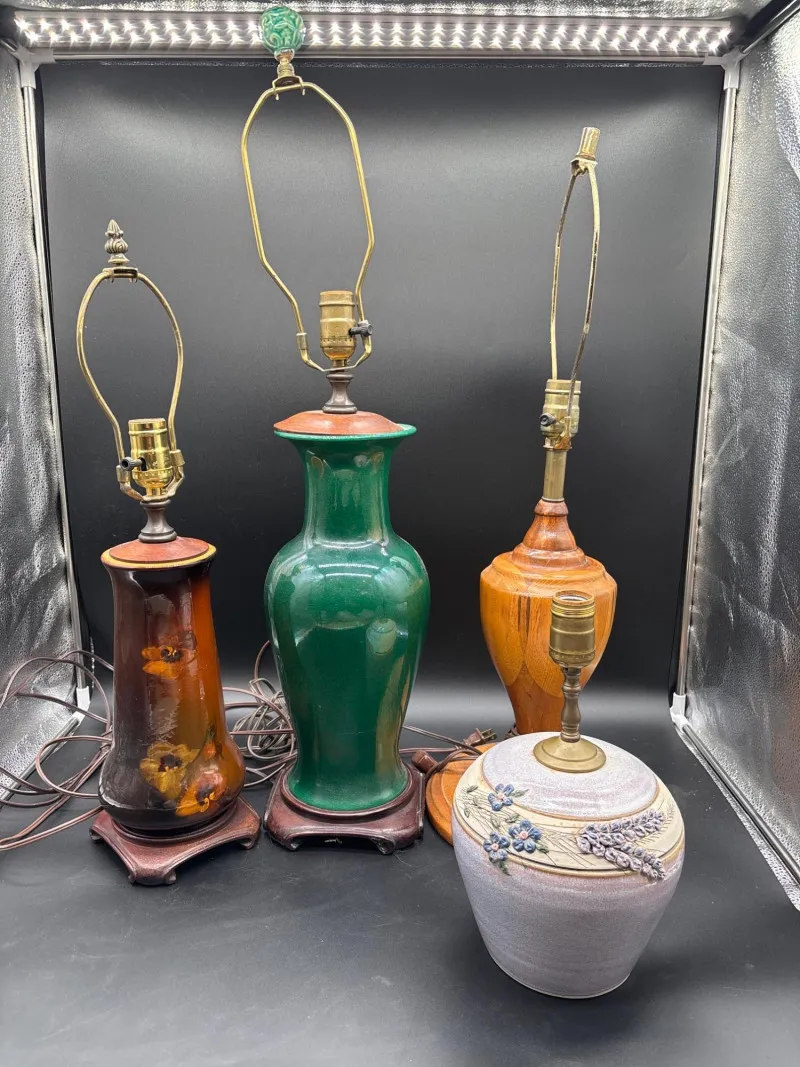 5pc Vintage Mixed Pottery & Wood Lamp Collection - Designer Decor and Other Treasures | Ocean Bid Auction
