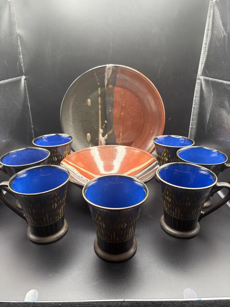 7pc Denby Arabesque Stoneware Cups & Pottery Plates - Designer Decor and Other Treasures | Ocean Bid Auction