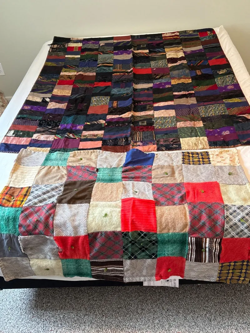 2pc Vintage Handmade Scrap Quilt Collection - Mixed Fabrics - Designer Decor and Other Treasures | Ocean Bid Auction