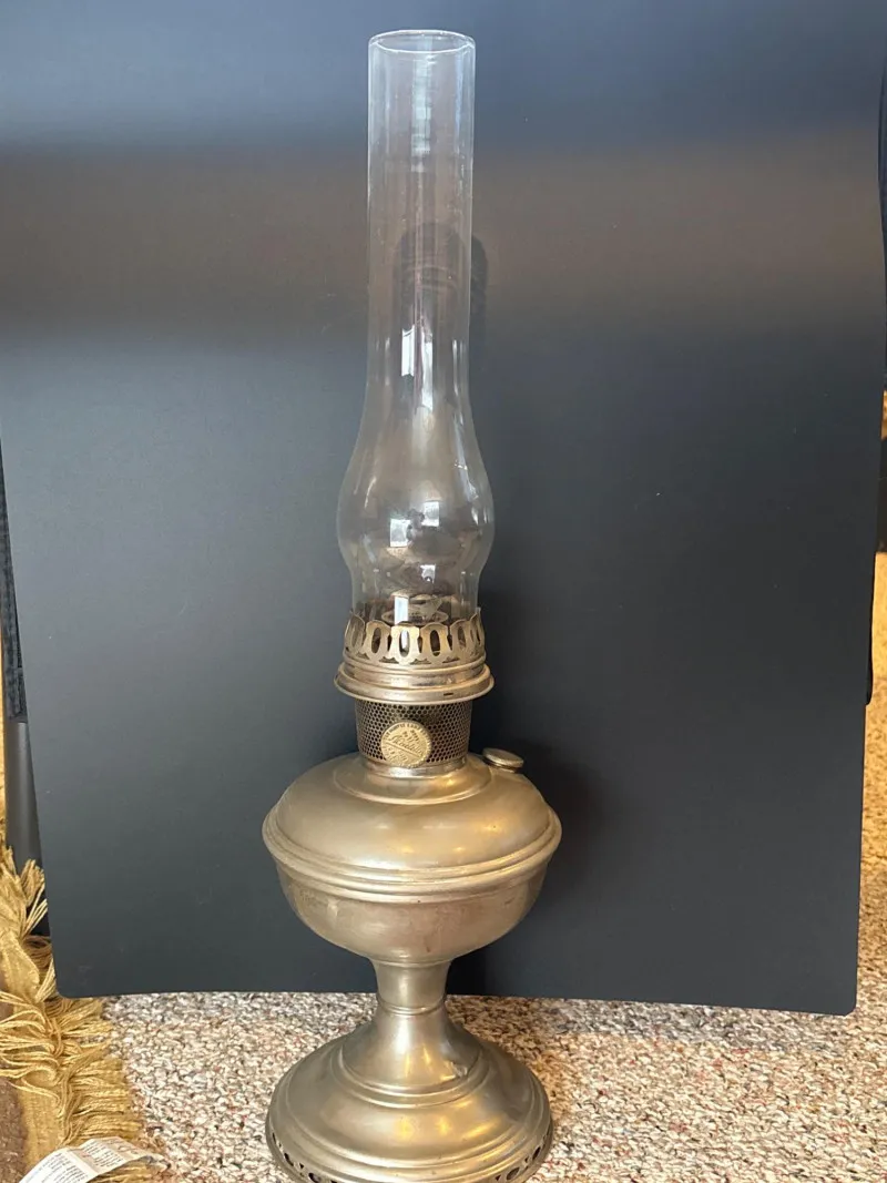Antique Brass Oil Lamp 22 Inch Tall Glass Chimney Vintage - Designer Decor and Other Treasures | Ocean Bid Auction