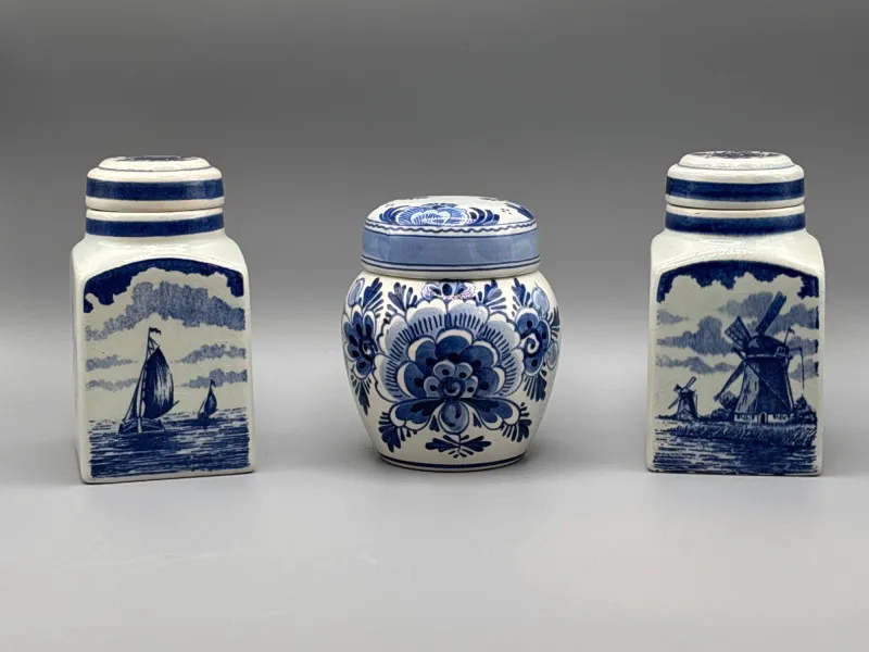 Delft Blue Canister Set 3 Pc Jar Windmill Sailboat Holland - Designer Decor and Other Treasures | Ocean Bid Auction