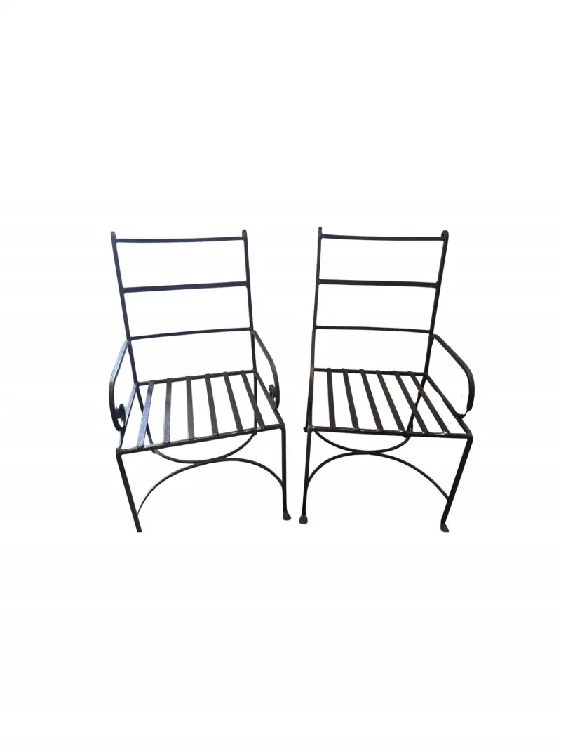 Pair of Black Metal Patio Chairs – Minimalist Outdoor Seating - Designer Decor and Other Treasures | Ocean Bid Auction