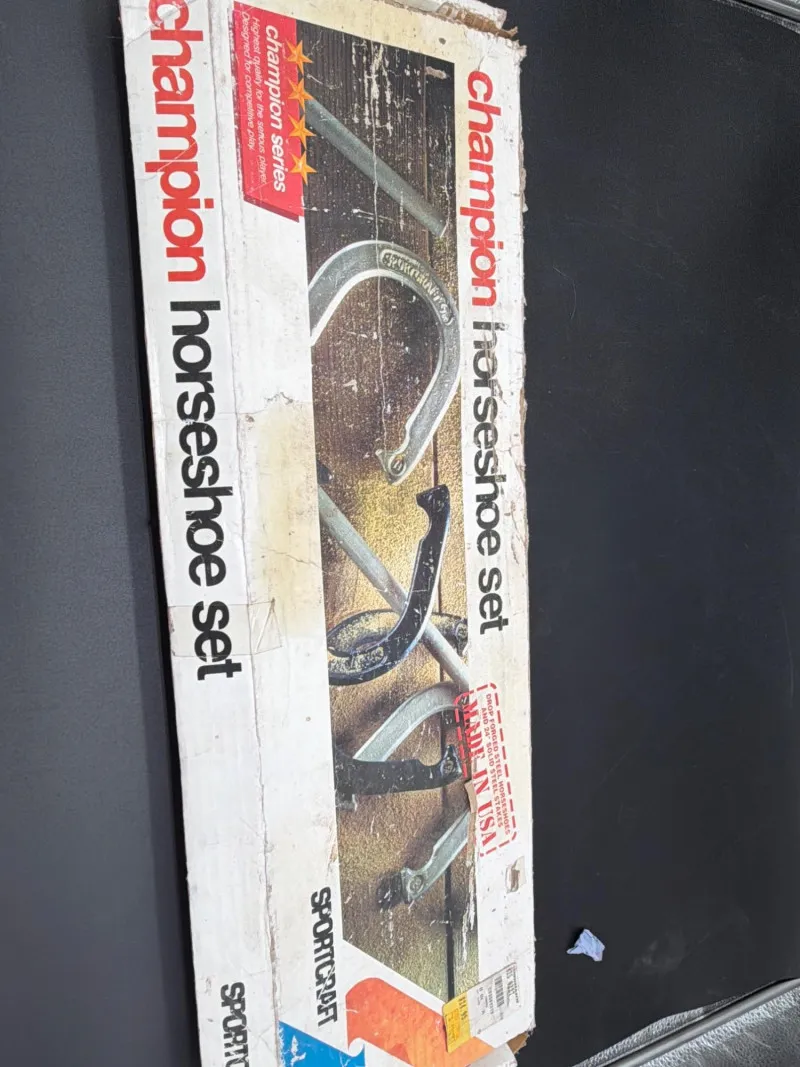 Vintage Horseshoes Set | Complete with Stakes & Shoes | Original Box - Designer Decor and Other Treasures | Ocean Bid Auction