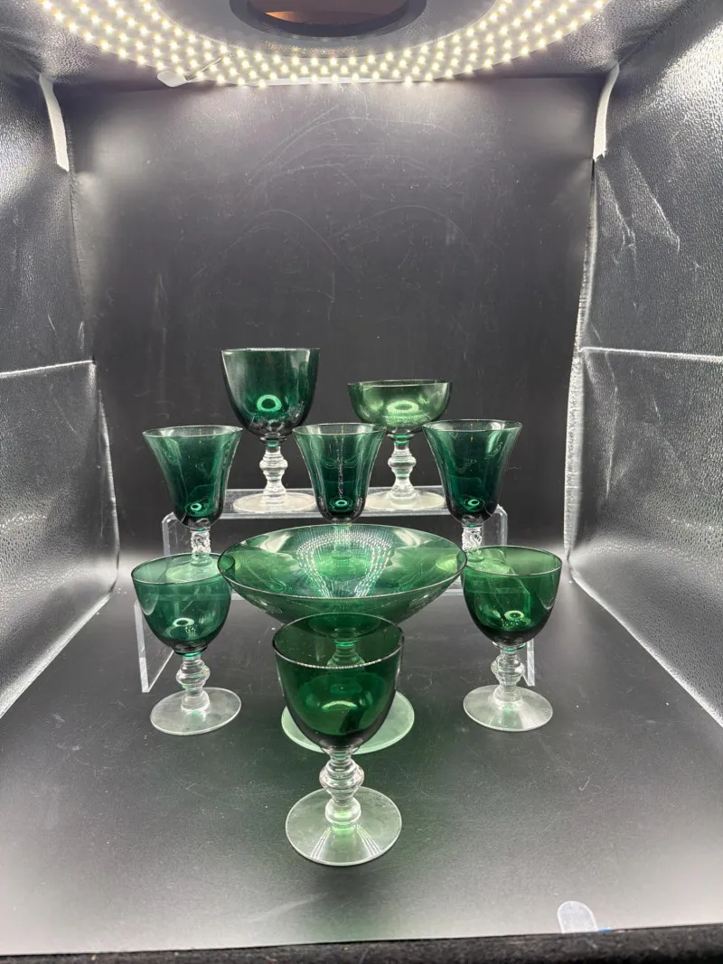 Tiffin Green Optic Glass Stemware - 8pc Mixed Service - Designer Decor and Other Treasures | Ocean Bid Auction
