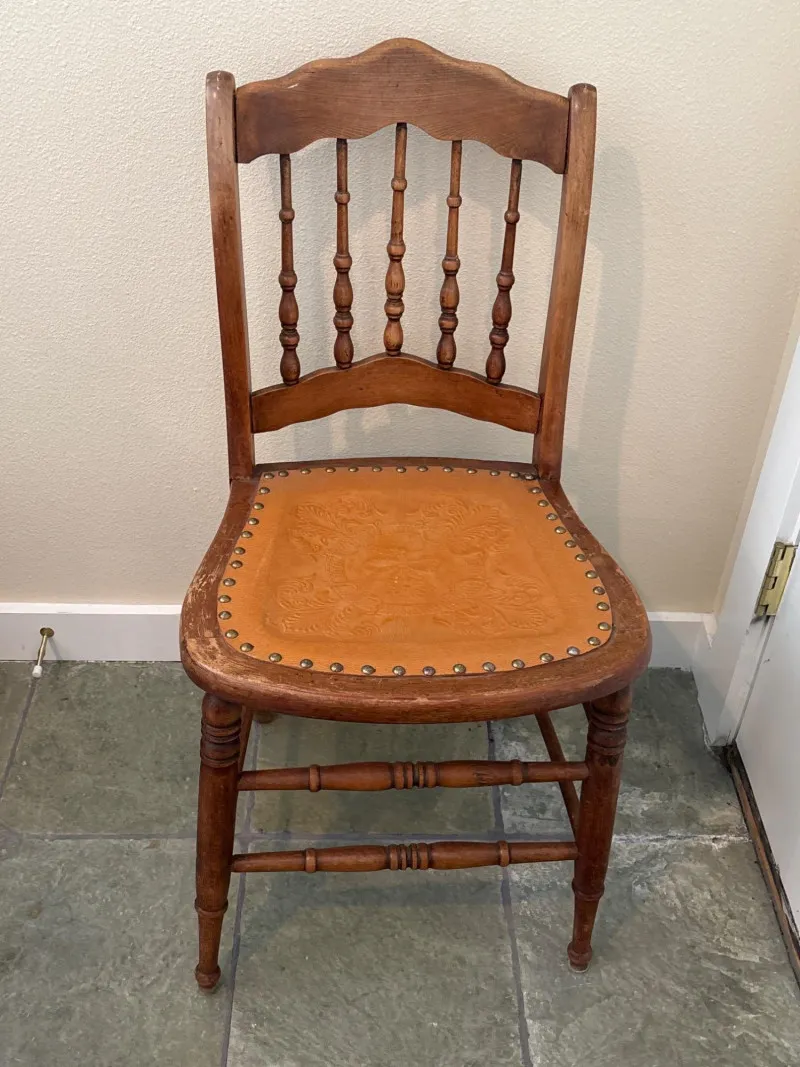 Antique Ornate Carved Wood Chair w/ Embossed Seat - Designer Decor and Other Treasures | Ocean Bid Auction