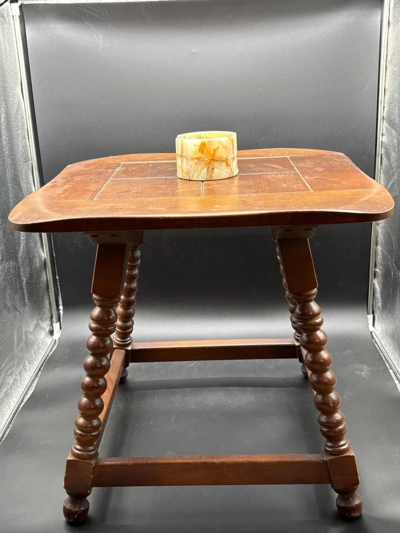 Vintage Wood Accent Table & 6pc Natural Onyx Coasters - Designer Decor and Other Treasures | Ocean Bid Auction