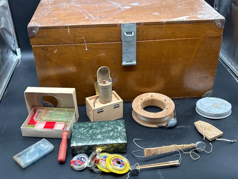 Vintage Wooden Tackle Box & Handmade Fishing Rigs - Designer Decor and Other Treasures | Ocean Bid Auction