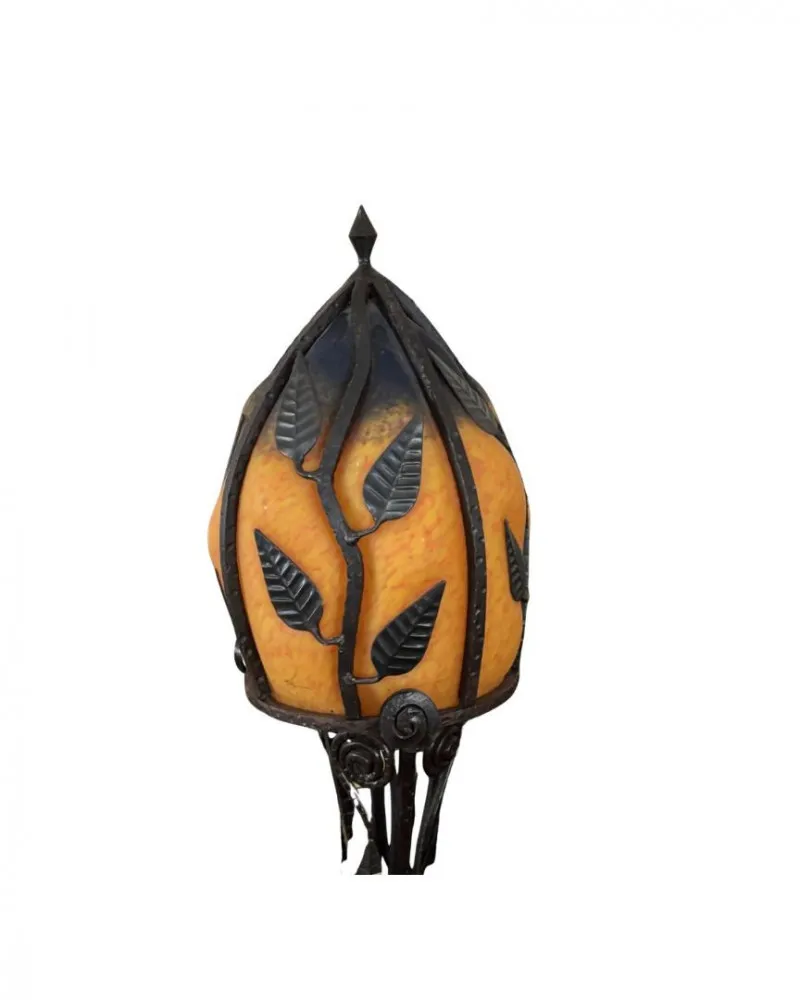 Art Deco Wrought Iron & Mottled Glass Table Lamp - Spiral Base - Designer Decor and Other Treasures | Ocean Bid Auction