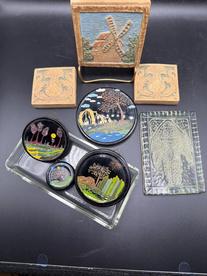 Antique Windmill Tile, Artisan Rounds & Glass Tray - Designer Decor and Other Treasures | Ocean Bid Auction