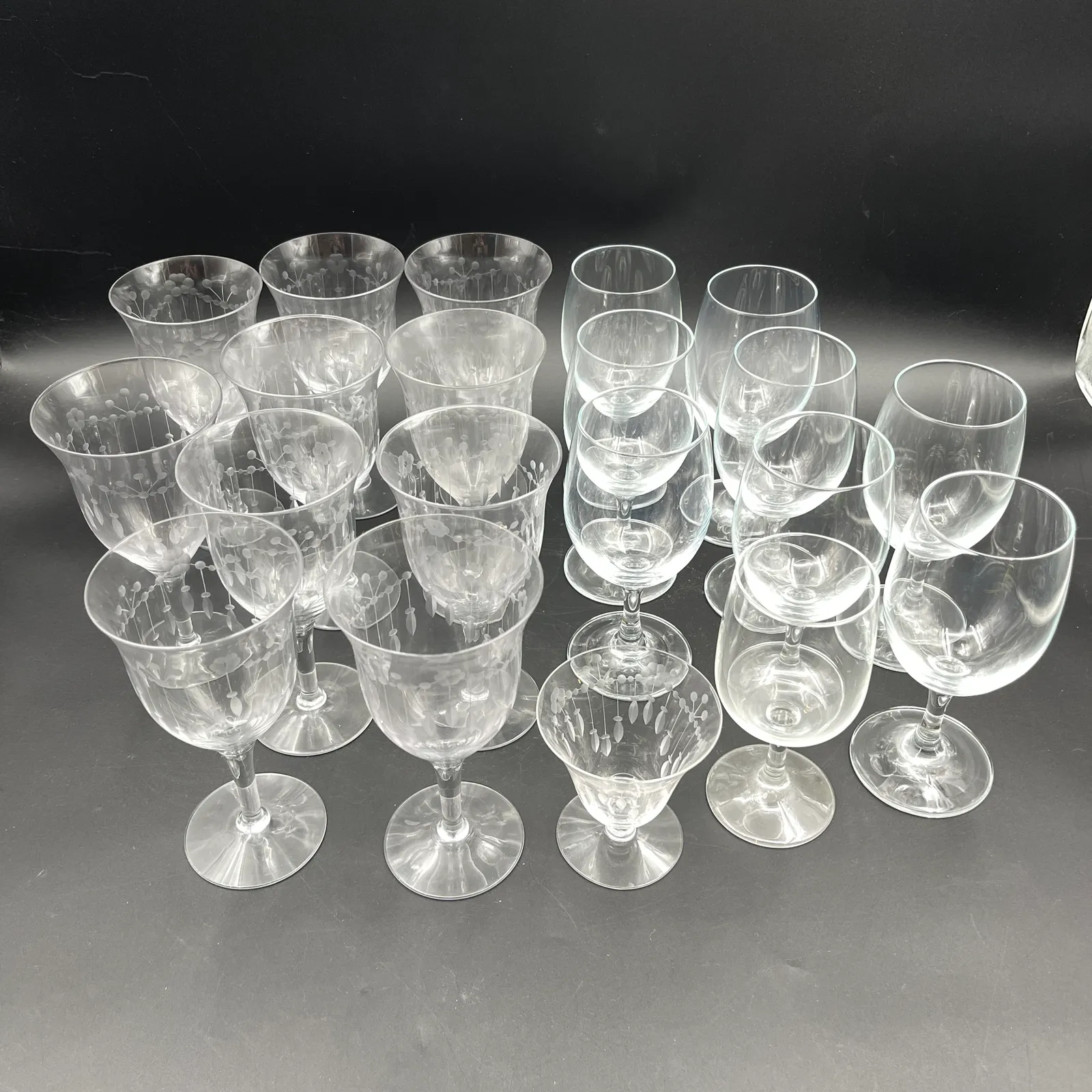 Two Sets Vintage Clear Stemware – Etched Pattern & Plain - Sterling Silver, Stones & Seattle History Estate Auction and 0% buyers premium! | Ocean Bid Auction