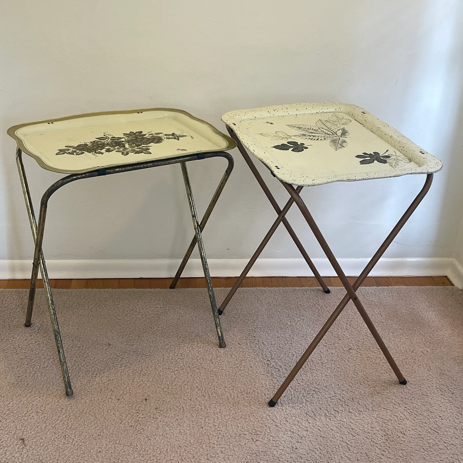 Pair Vintage Folding TV Tray Tables – Grapes & Botanical Leaves - Sterling Silver, Stones & Seattle History Estate Auction and 0% buyers premium! | Ocean Bid Auction