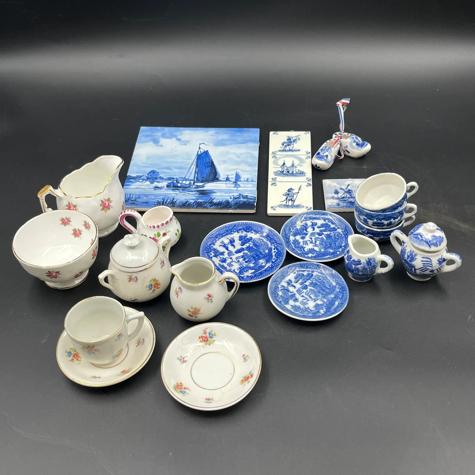 Miniature Tea Set Lot – Aynsley Bone China, Blue Willow & Delft-Style Pieces - Sterling Silver, Stones & Seattle History Estate Auction and 0% buyers premium! | Ocean Bid Auction