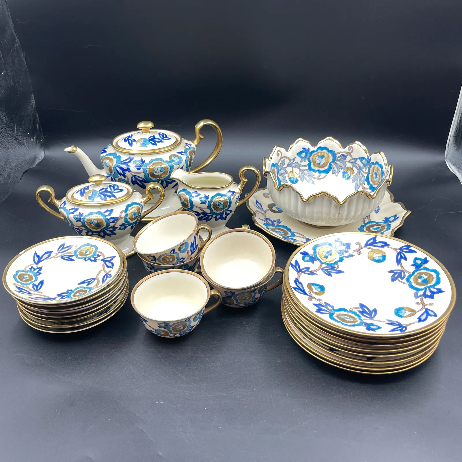 Vintage Noritake Morimura Hand-Painted Tea Set – Blue Floral & Gold, Japan - Sterling Silver, Stones & Seattle History Estate Auction and 0% buyers premium! | Ocean Bid Auction