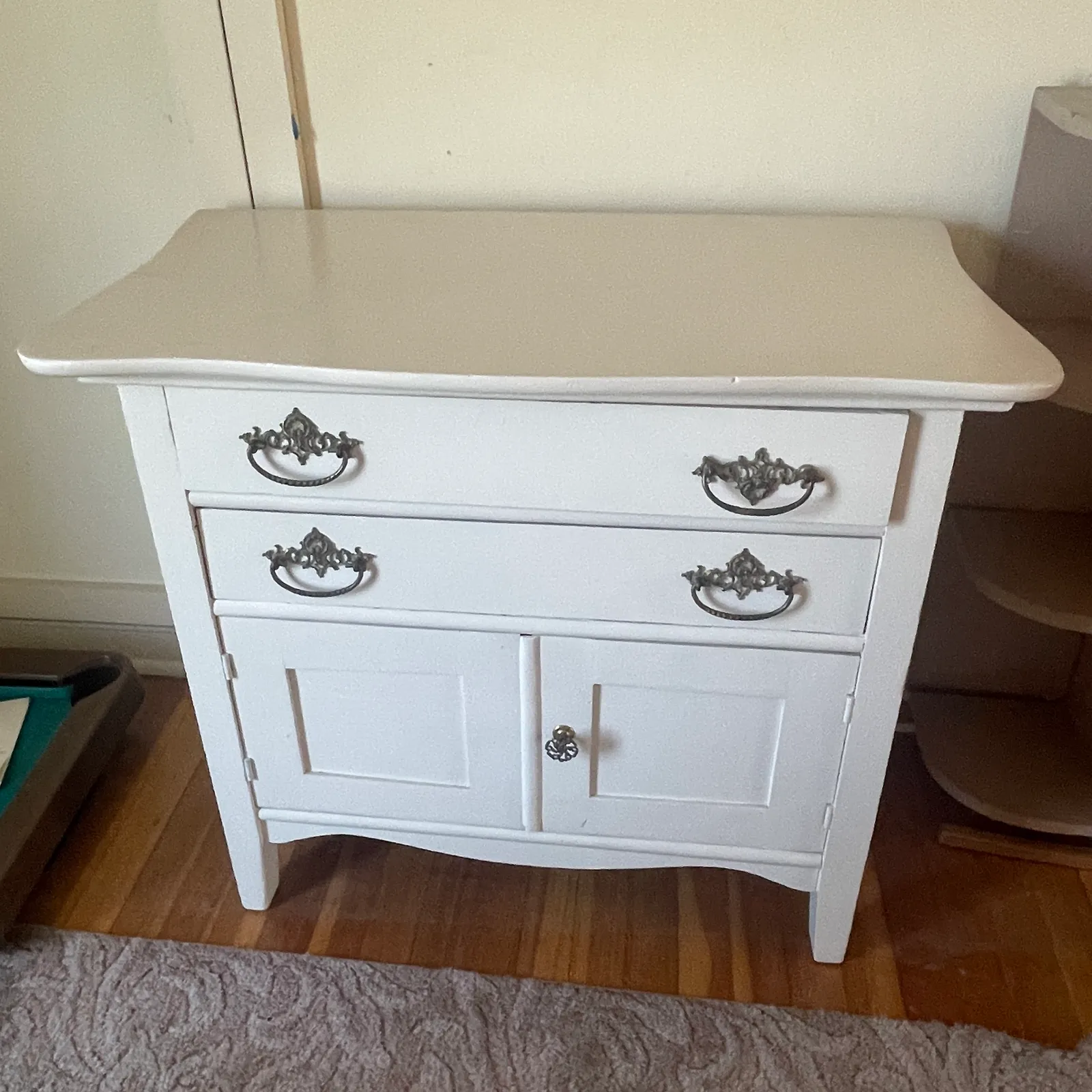 Vintage Painted Wood Two-Drawer Cabinet - Sterling Silver, Stones & Seattle History Estate Auction and 0% buyers premium! | Ocean Bid Auction