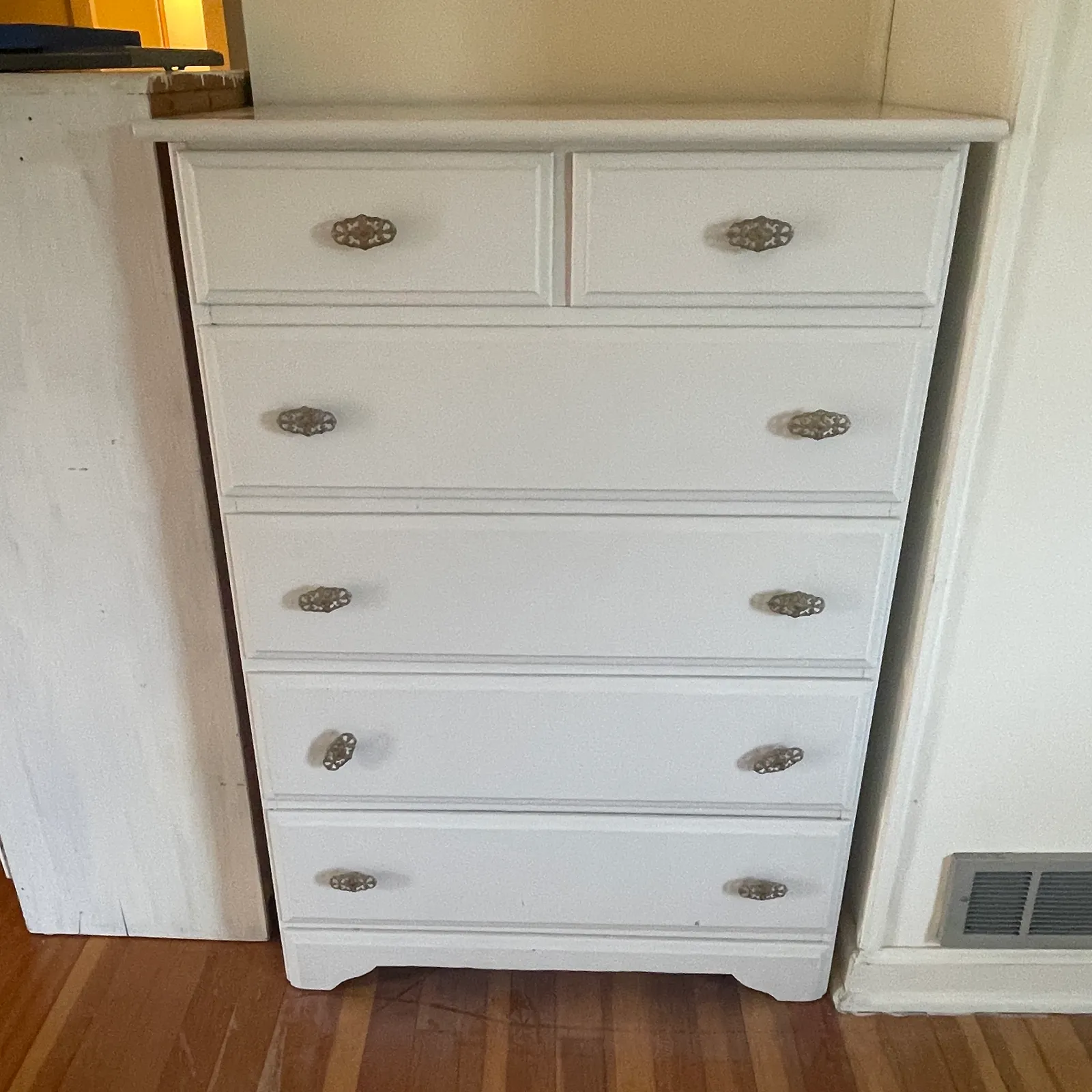 Vintage Painted Wood Tall Chest of Drawers - Sterling Silver, Stones & Seattle History Estate Auction and 0% buyers premium! | Ocean Bid Auction