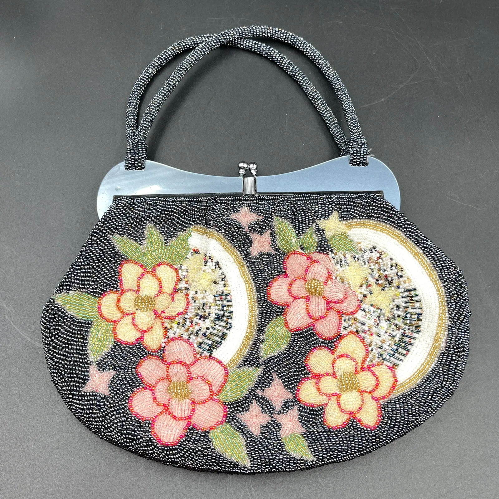 Vintage Korean Pusan Hand Bag – Floral Beaded Purse with Mirror - Sterling Silver, Stones & Seattle History Estate Auction and 0% buyers premium! | Ocean Bid Auction
